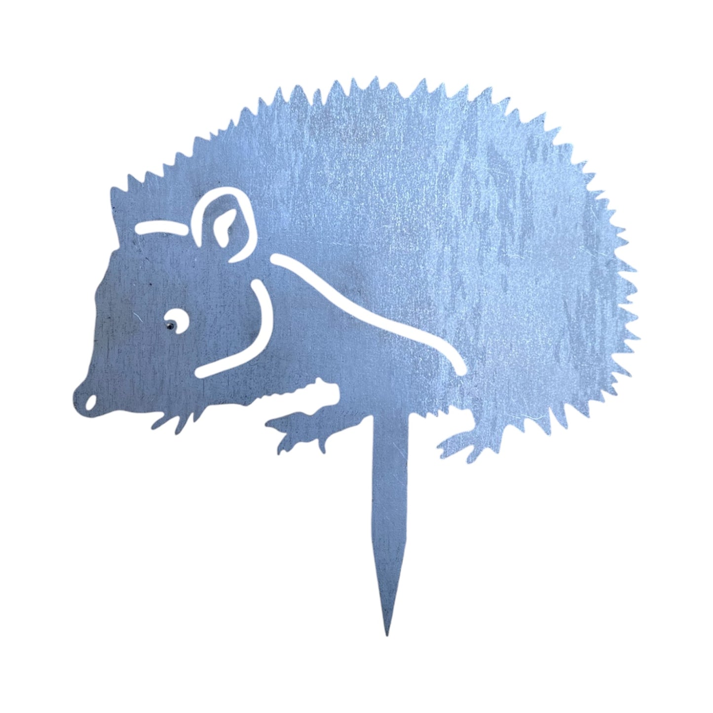 Silhouette de jardin hérisson bleue sur tuteur, illustration décorative.