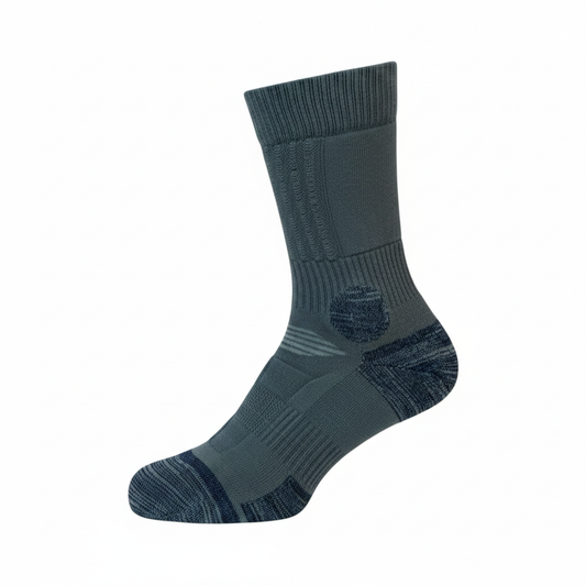 Chaussette légère et respirante, modéle Climat Chaud, fabriquée à Troyes, vue en profil droit montrant tige moyenne et zones renforcées.