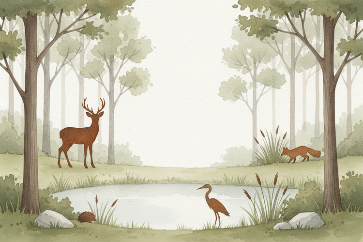 Aquarelle forêt cerf renard composition