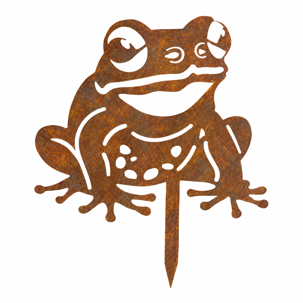 Grenouille en métal avec patine rouillée sur fond blanc