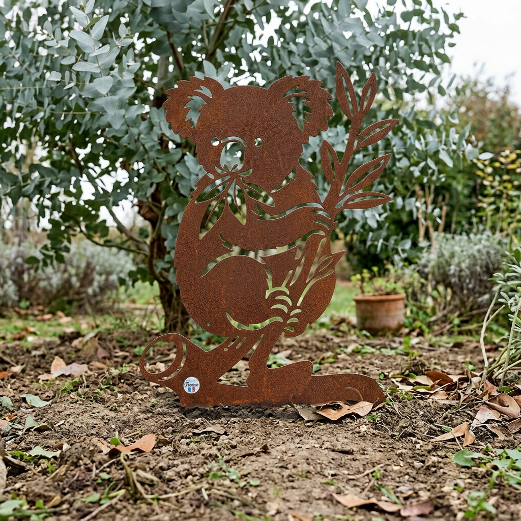 Koala près d’un eucalyptus, sans piques visibles ni prolongements sous la base