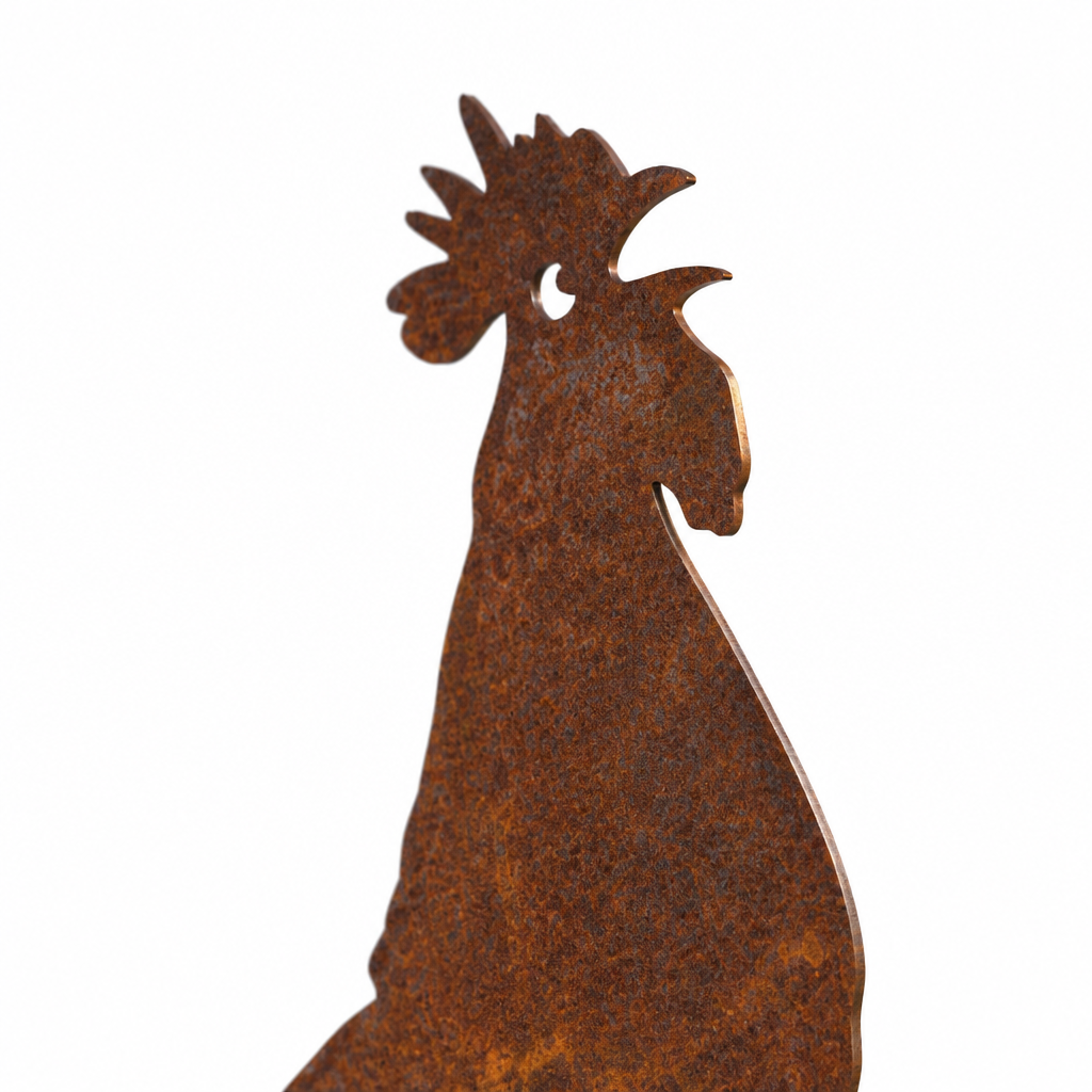 Silhouette de coq Les Artisans du Jardin en acier brut avec patine rouille naturelle pour décoration de jardin