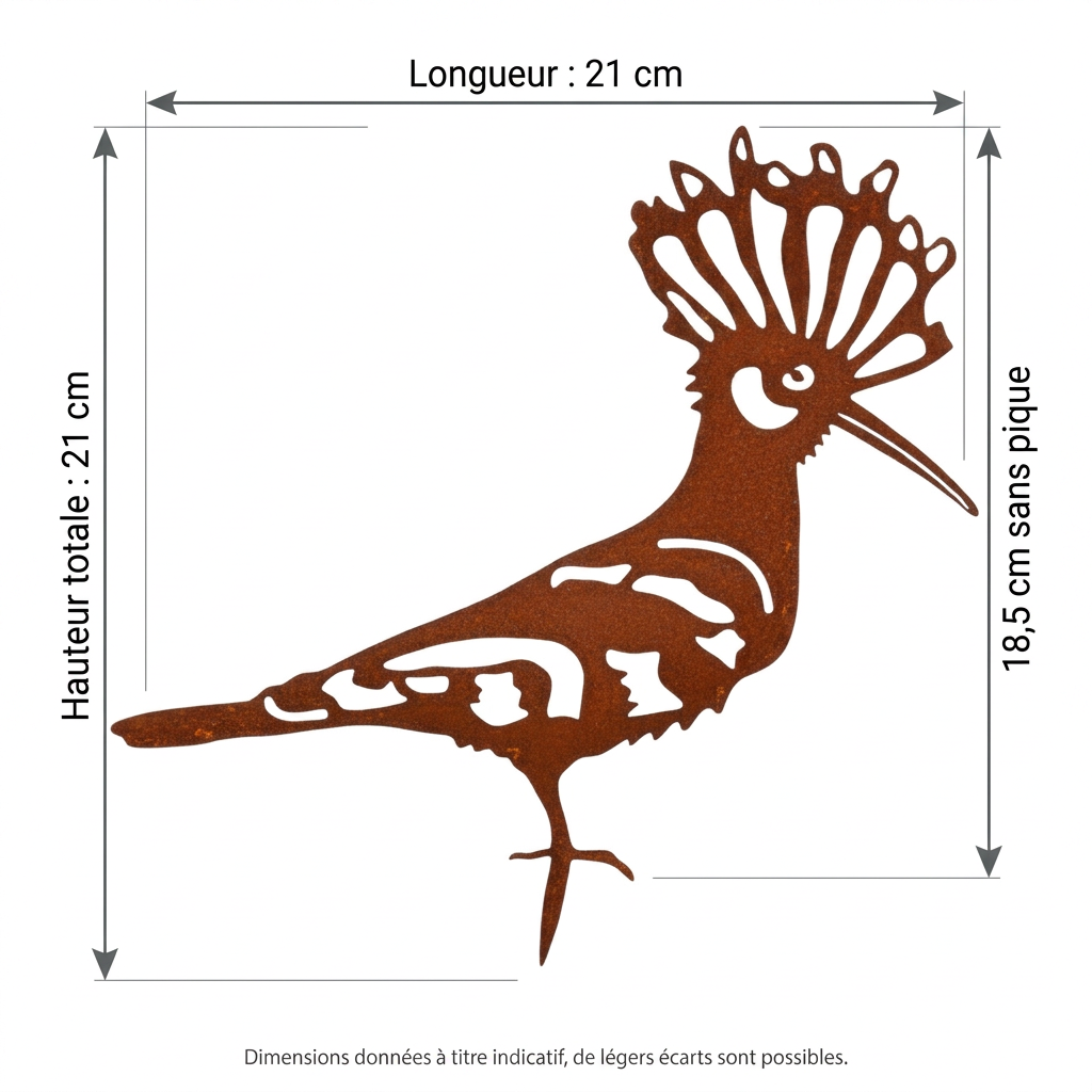 Silhouette de huppe fasciée horizontale Les Artisans du Jardin en acier brut pour décoration de jardin à planter