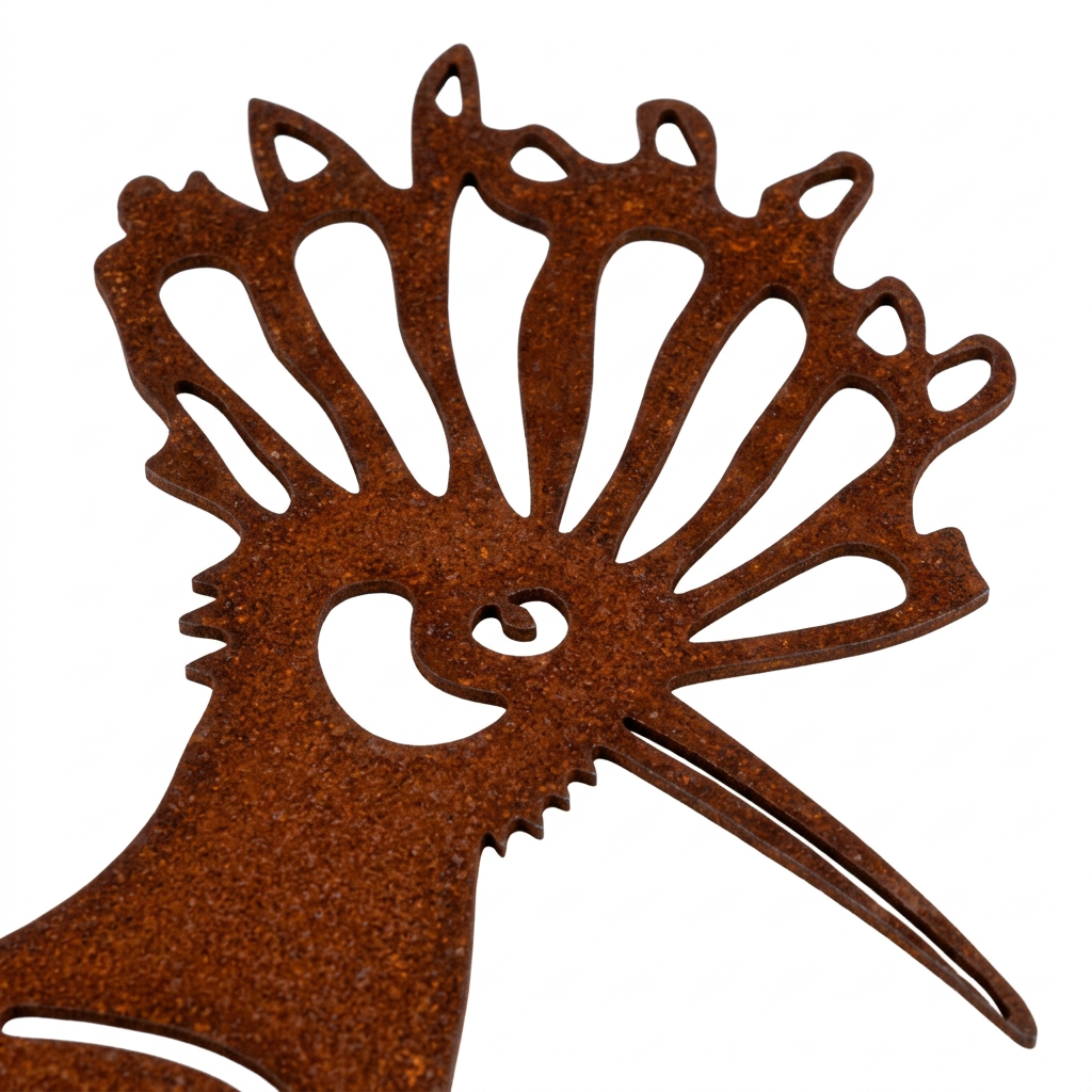 Silhouette de huppe fasciée en acier brut rouillé Les Artisans du Jardin pour décoration de jardin champêtre