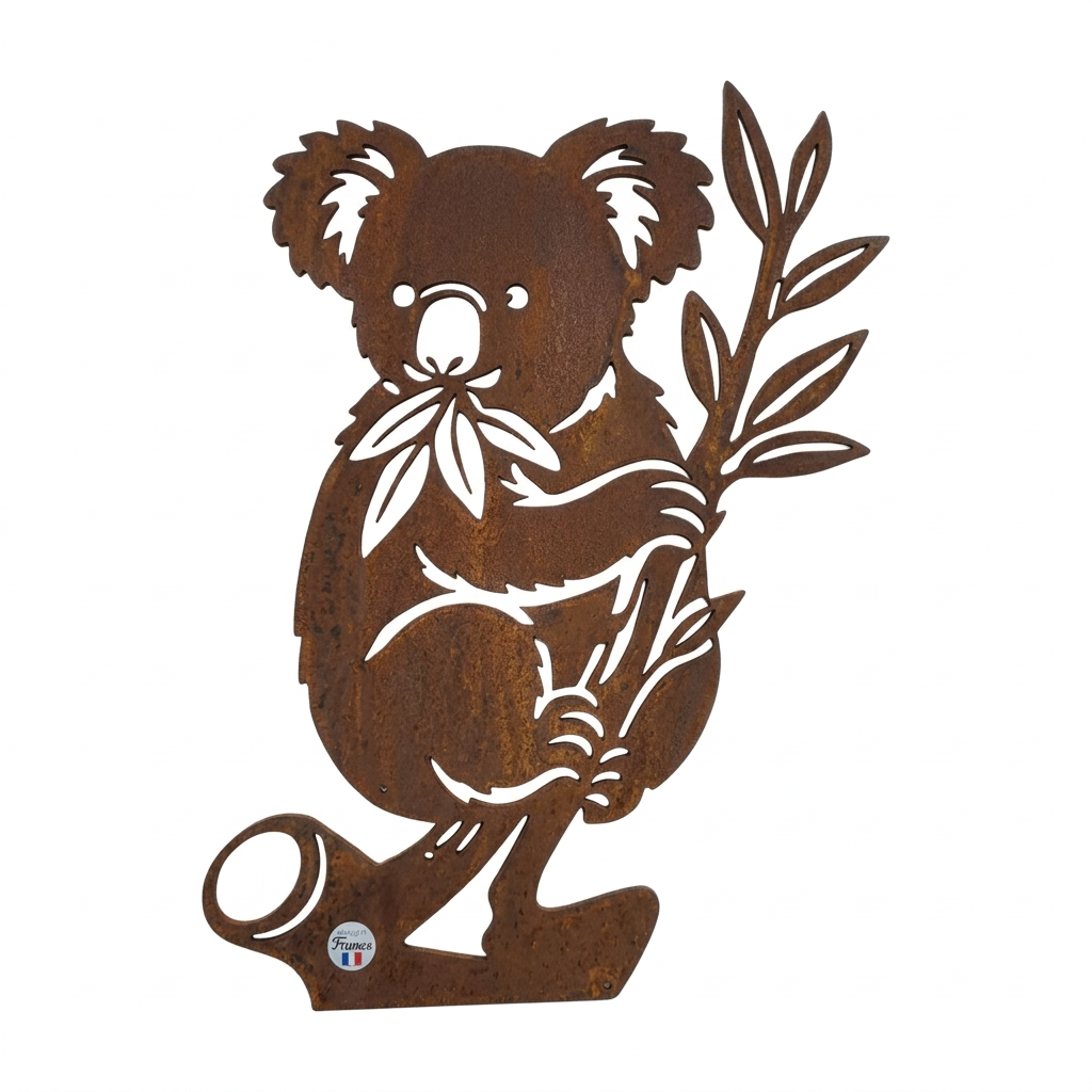 Silhouette de koala en acier brut Les Artisans du Jardin à fixer sur un support, décoration de jardin découpée laser