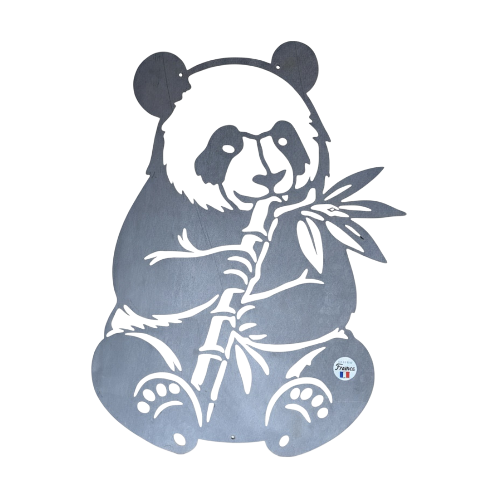Silhouette de panda en acier brut Les Artisans du Jardin, décoration murale découpée au laser pour jardin