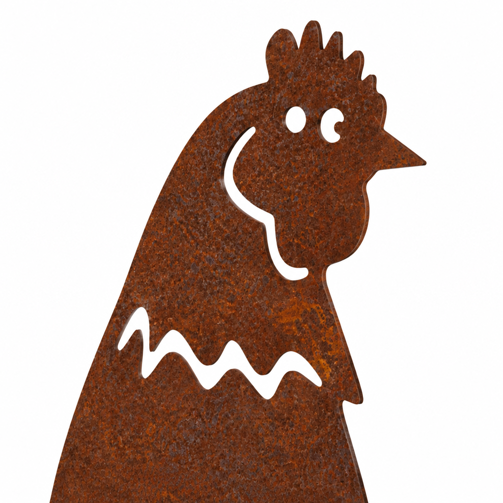Silhouette de poule Les Artisans du Jardin en acier brut avec patine rouille pour décoration de jardin champêtre