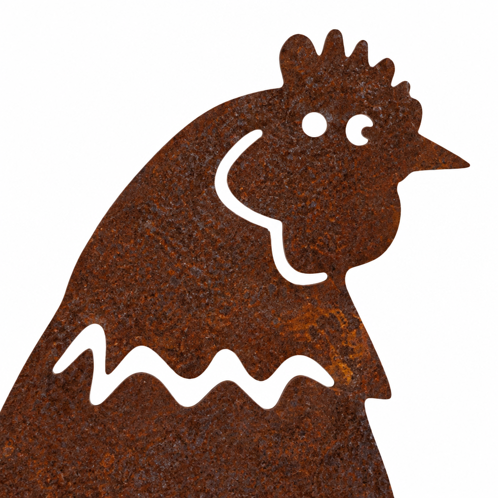 Silhouette de poule Les Artisans du Jardin en acier brut avec patine rouille pour décoration de jardin
