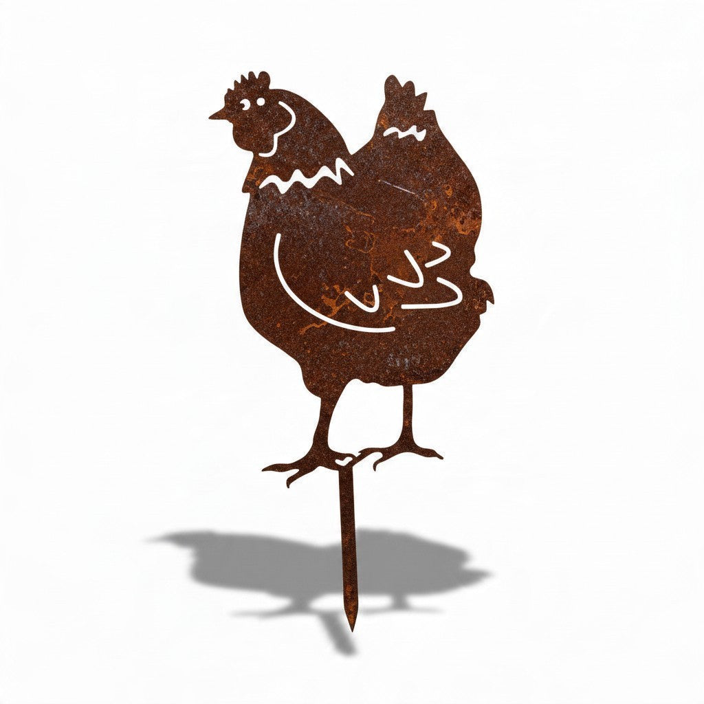 Silhouette de poule Les Artisans du Jardin en acier brut avec pique pour décoration de jardin champêtre