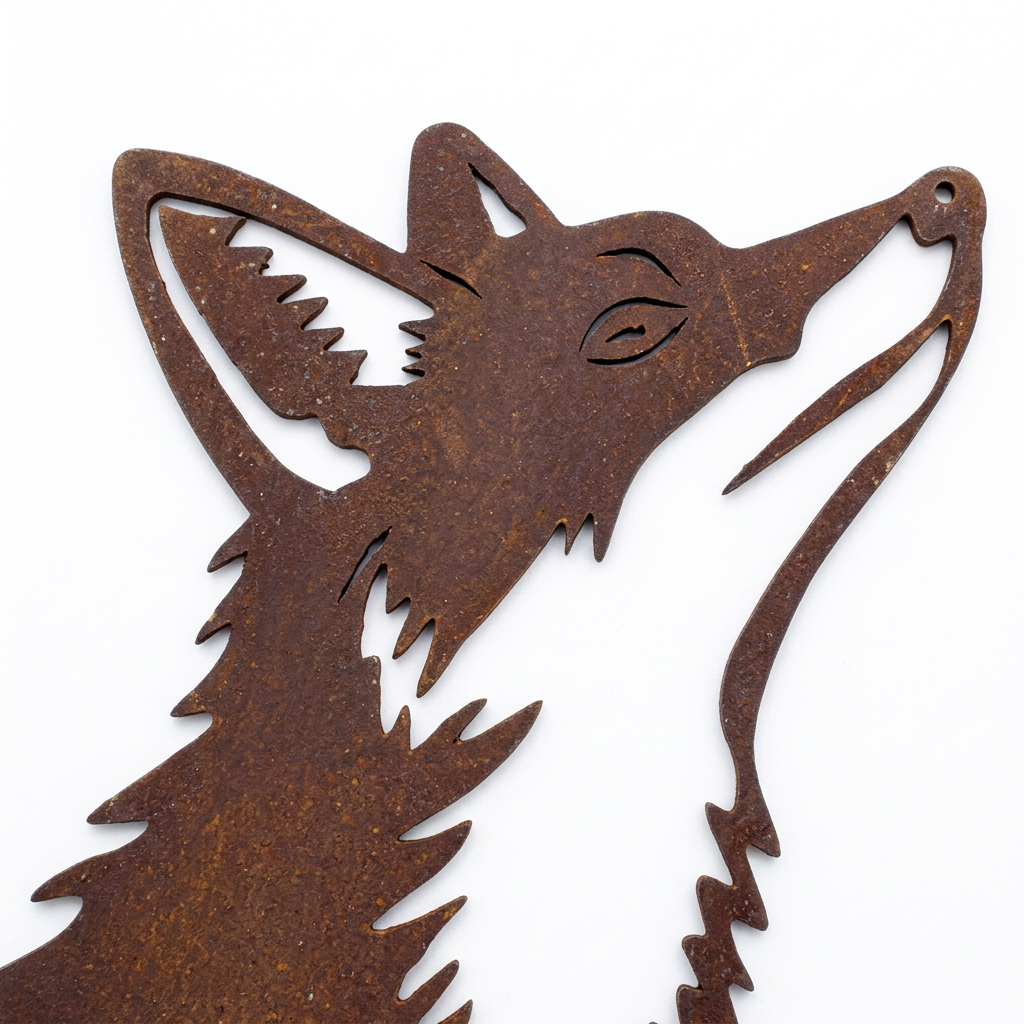 Silhouette de renard hurlant en acier brut Les Artisans du Jardin, décoration de jardin en métal patiné