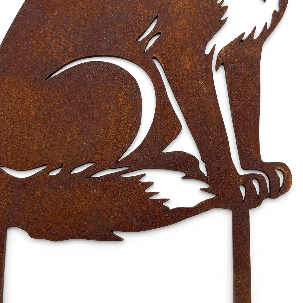Silhouette de renard hurlant en acier brut rouillé par Les Artisans du Jardin, décoration de jardin découpée au laser