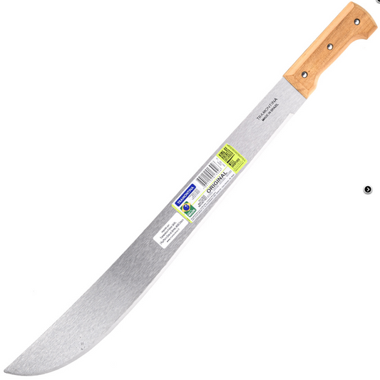Machette de Jardinage Tramontina avec lame de 51 cm et manche en bois, visible partiellement.