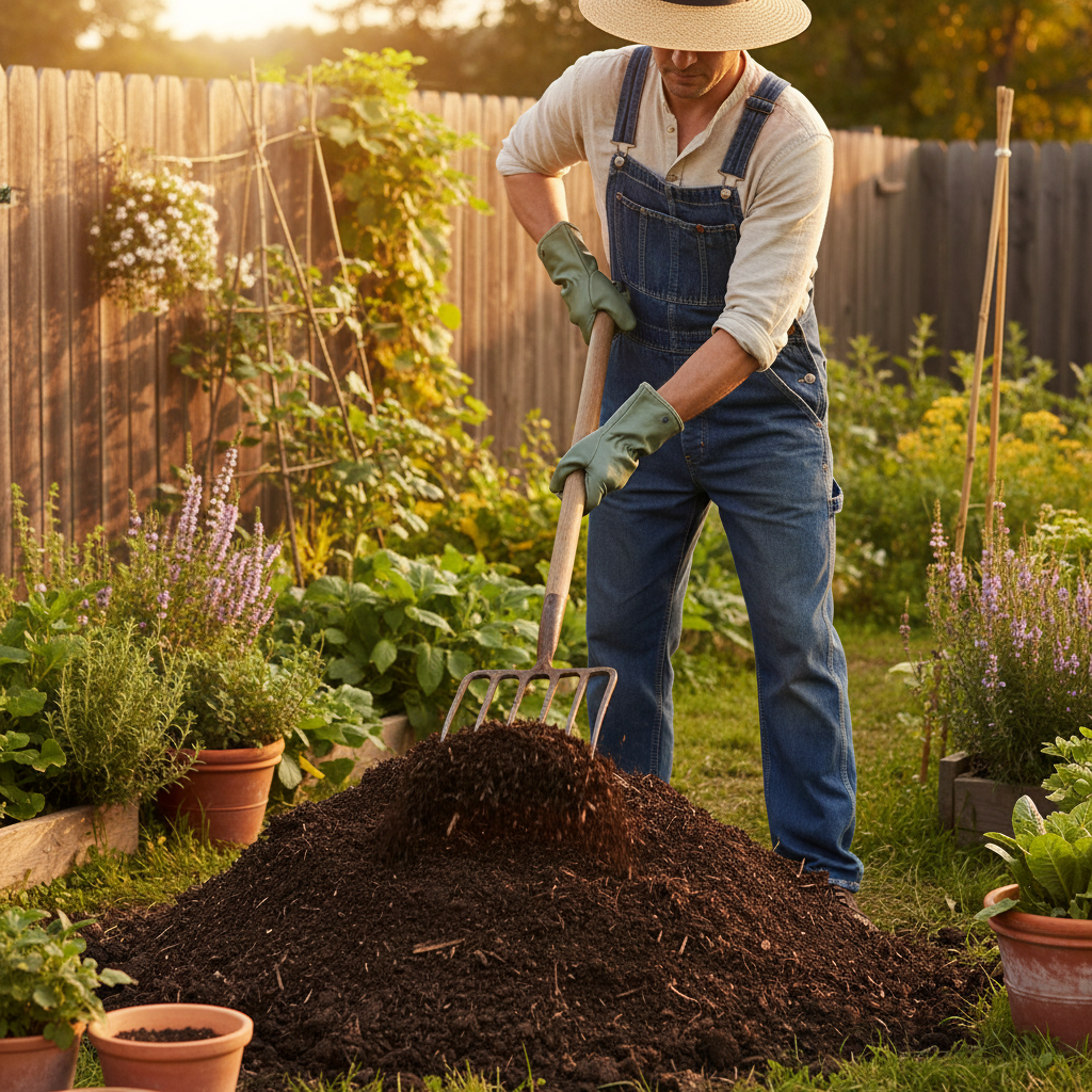 Mise en scène – jardinier avec fourche